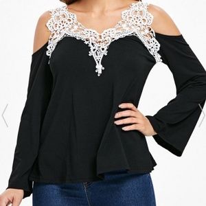 Red Long Sleeved Lace Detailed Shirt